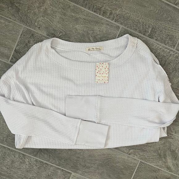 NWT We the Free White Thermal Waffle Knit Long Sleeve Drop Hem Blouse | Size L - Picture 2 of 12